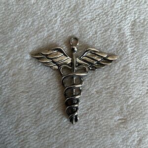 Caduceus Medical Nurse Necklace/Bracelet Charm Silver Traditional Design 1.5 in